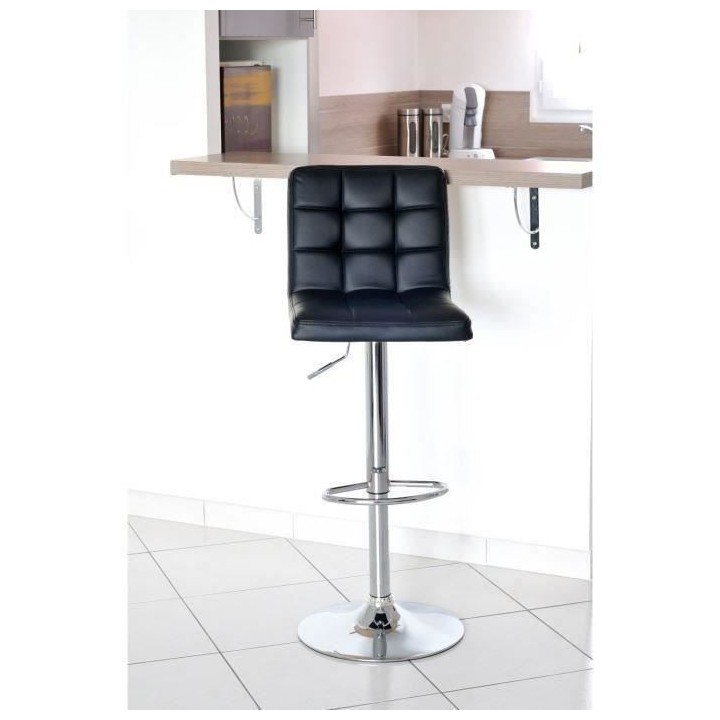 CRUNCH Lot de 2 tabourets de bar - Simili noir - Structure en métal c