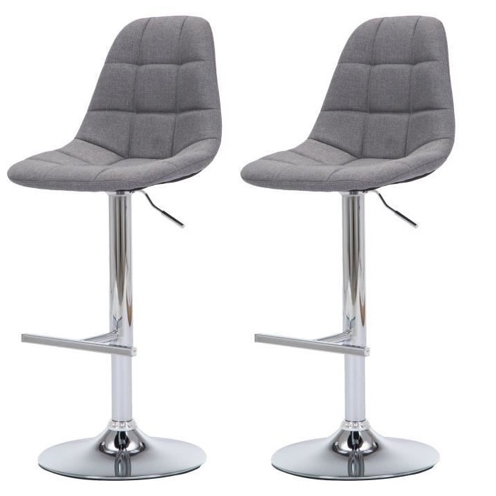 OSKAR Lot de 2 tabourets de bar réglables - Tissu gris - L 42 x P 49