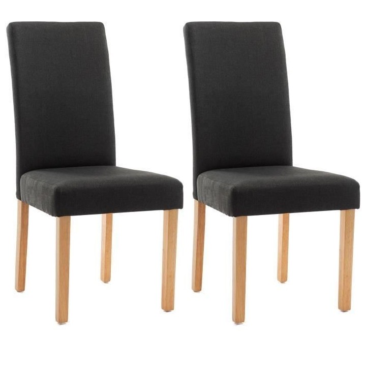 ELYNA Lot de 2 chaises de salle a manger - Pied bois naturel - Tissu g