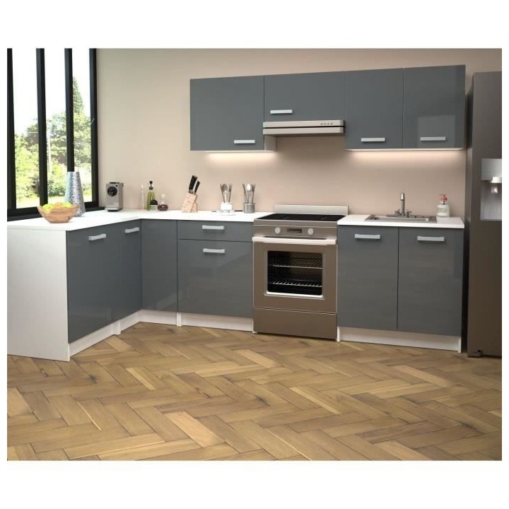 START Cuisine complete d'angle - Mélaminé blanc - Façade polymere g