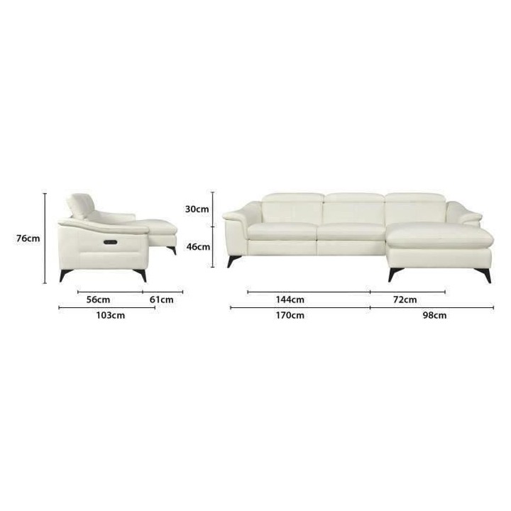 Canapé d'angle droit relax électrique - 4 places - HOUSTON - Cuir de