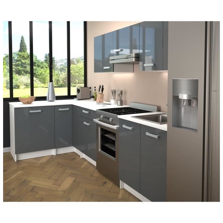 START Cuisine complete d'angle - Mélaminé blanc - Façade polymere g