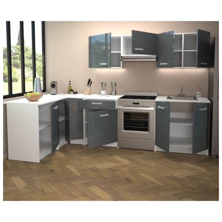 START Cuisine complete d'angle - Mélaminé blanc - Façade polymere g