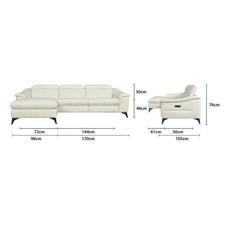 Canapé d'angle gauche relax électrique - 4 places - HOUSTON - Cuir d