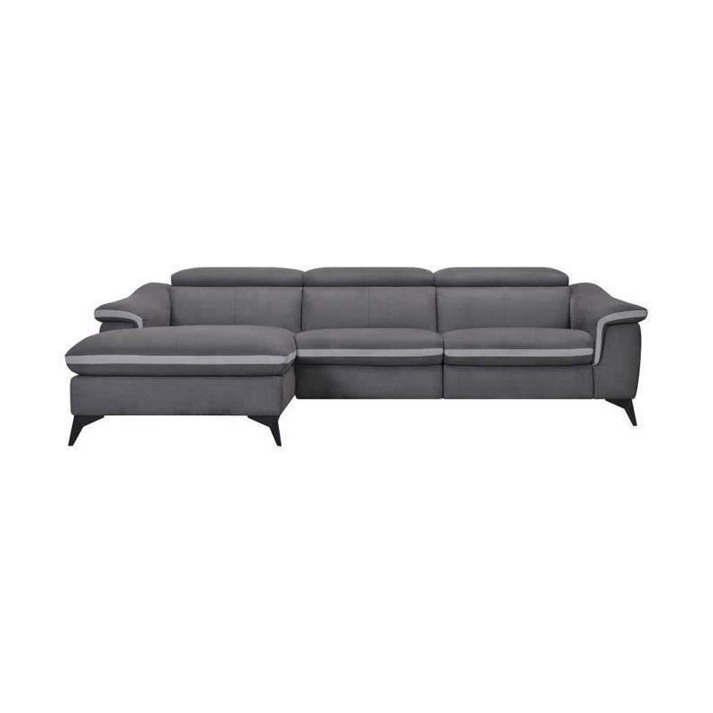 Canapé d'angle gauche 4 places HOUSTON -Tissu Gris- -1 place relax électrique - L 268 x P 103 x H x 76 cm