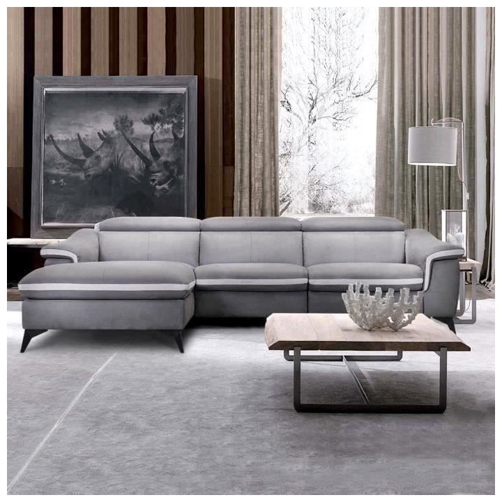 Canapé d'angle gauche 4 places HOUSTON -Tissu Gris- -1 place relax é