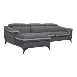 Canapé d'angle gauche 4 places HOUSTON -Tissu Gris- -1 place relax électrique - L 268 x P 103 x H x 76 cm