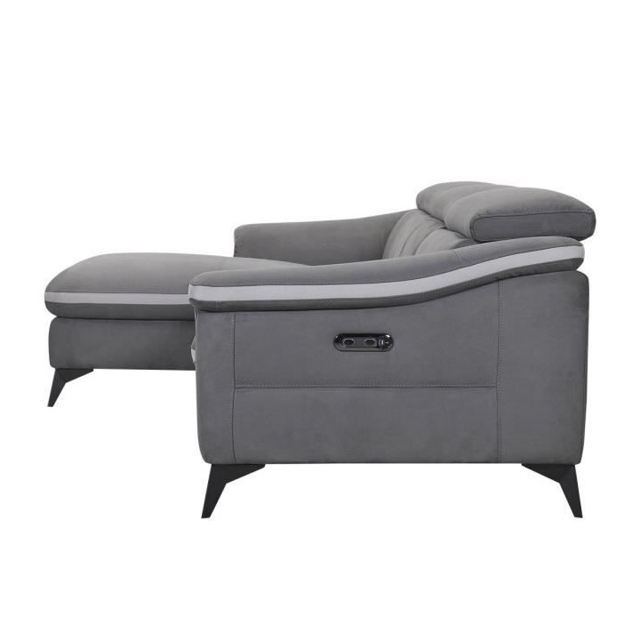 Canapé d'angle gauche 4 places HOUSTON -Tissu Gris- -1 place relax é