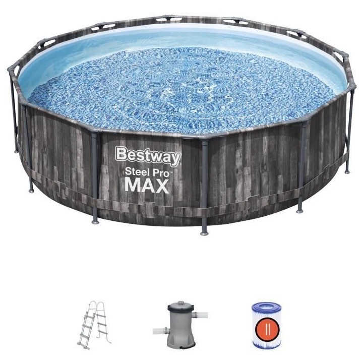 BESTWAY Piscine hors sol SteelPro Max ronde Décor bois, 366 x 100 cm,