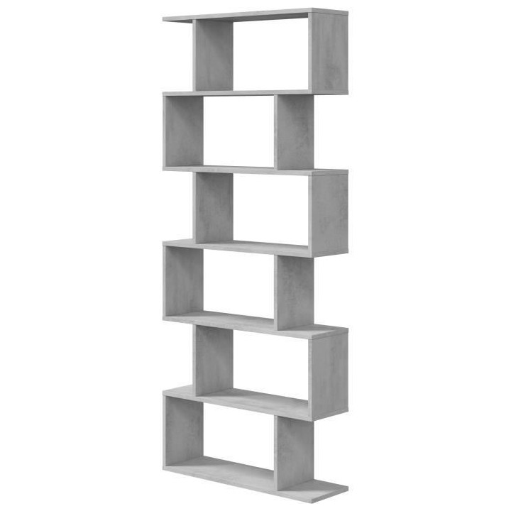 Bibliotheque étagere ATHENA - Gris Béton - 6 niches - 192x80x24 cm