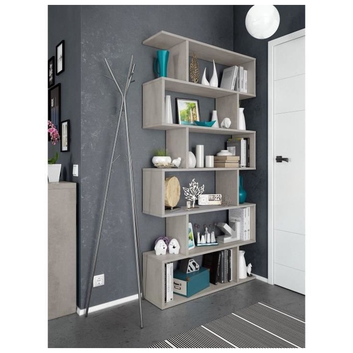 Bibliotheque étagere ATHENA - Gris Béton - 6 niches - 192x80x24 cm