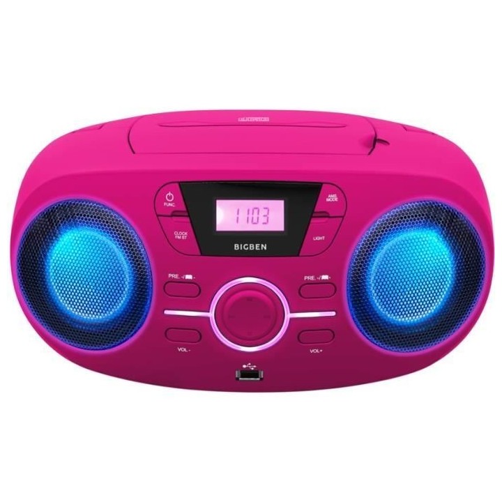 BIGBEN CD61RSUSB Lecteur Radio Cd Portable Usb Rose + Speakers Lumineu