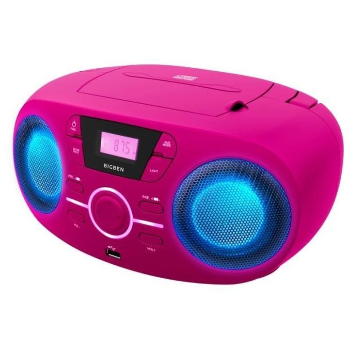 BIGBEN CD61RSUSB Lecteur Radio Cd Portable Usb Rose + Speakers Lumineu