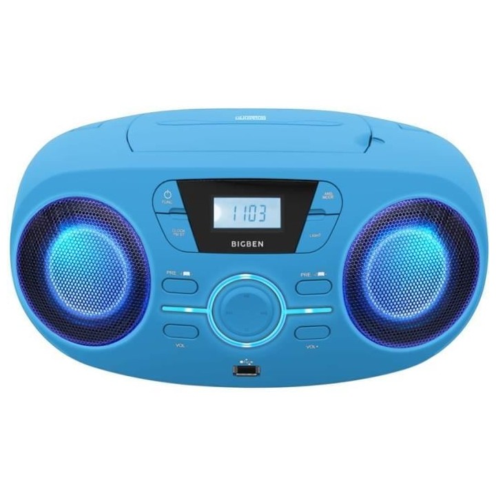 BIGBEN CD61BLUSB Lecteur Radio Cd Portable Usb Bleu + Speakers Lumineu