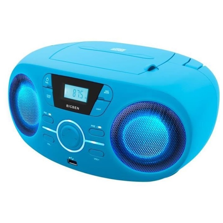 BIGBEN CD61BLUSB Lecteur Radio Cd Portable Usb Bleu + Speakers Lumineu