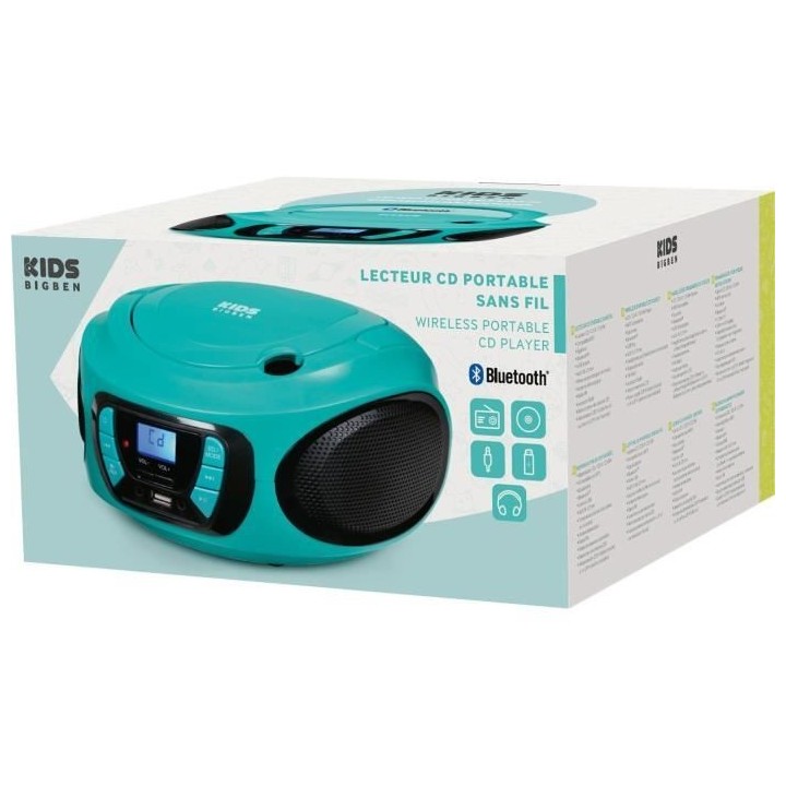 Lecteur CD portable sans fil BIGBEN KIDS CD62BLUSBBT - USB, Bluetooth