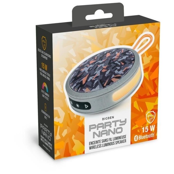 BIGBEN Party - Enceinte Bluetooth ronde avec dragonne et effets lumine