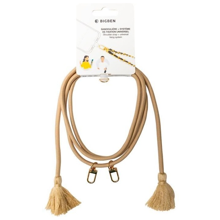 Coque bandouliere beige avec pompons BBC