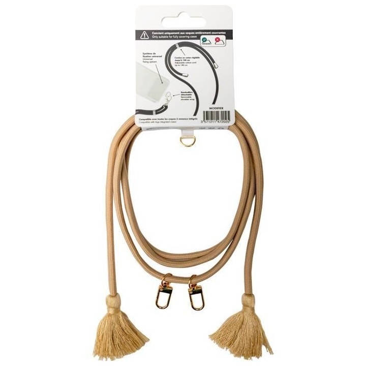 Coque bandouliere beige avec pompons BBC