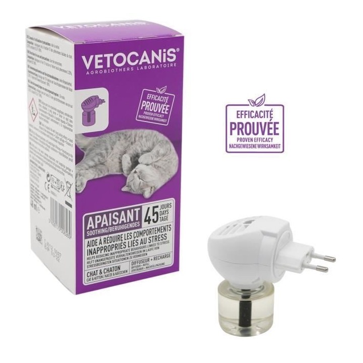 VETOCANIS Diffuseur + Recharge anti-stress pour chat - Efficace 45 jou