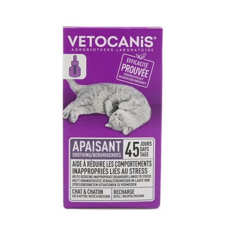 VETOCANIS Recharge pour diffuseur anti-stress pour chat - Efficace 45