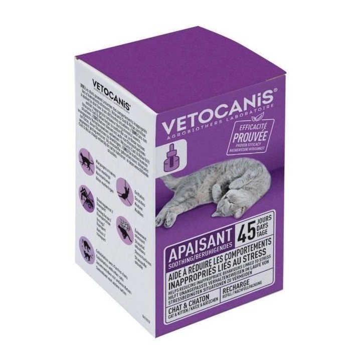 VETOCANIS Recharge pour diffuseur anti-stress pour chat - Efficace 45