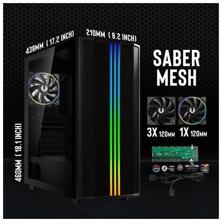 Boitier PC sans alimentation - BITFENIX Saber Mesh (Noir) - Moyen tour