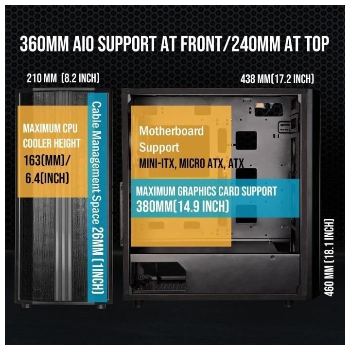 Boitier PC sans alimentation - BITFENIX Saber Mesh (Noir) - Moyen tour