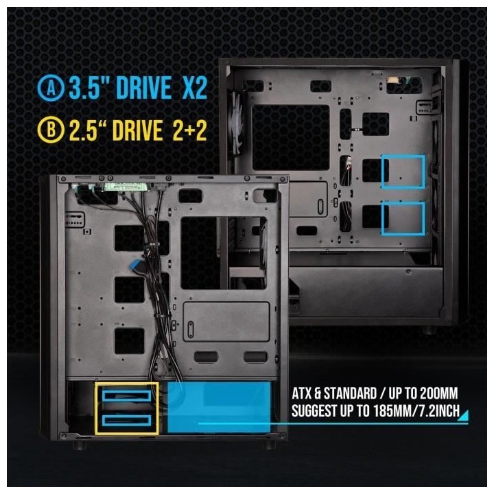 Boitier PC sans alimentation - BITFENIX Saber Mesh (Noir) - Moyen tour