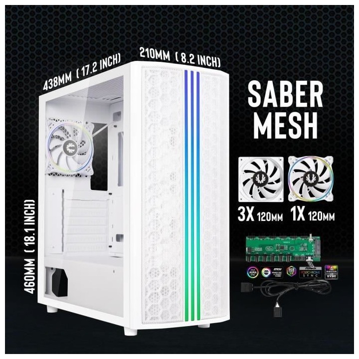 Boitier PC sans alimentation - BITFENIX Saber Mesh (Blanc) - Moyen tou