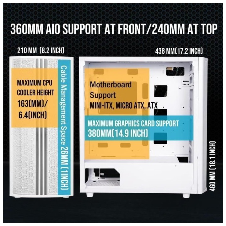 Boitier PC sans alimentation - BITFENIX Saber Mesh (Blanc) - Moyen tou