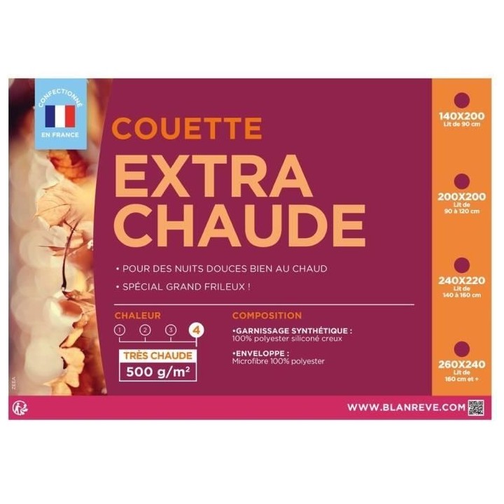 BLANREVE Couette extra chaude en microfibre - 240 x 260 cm - Blanc