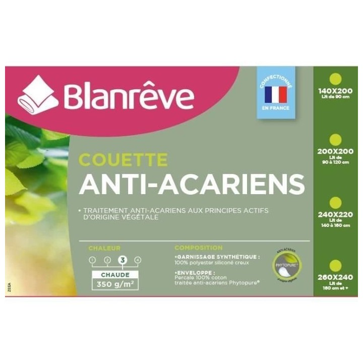 BLANREVE Couette chaude Percale - Anti-acariens - 350g/m² - 240x260cm