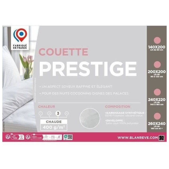 Couette 220x240 cm BLANREVE PRESTIGE - Chaude - 100% Polyester - 2 Per