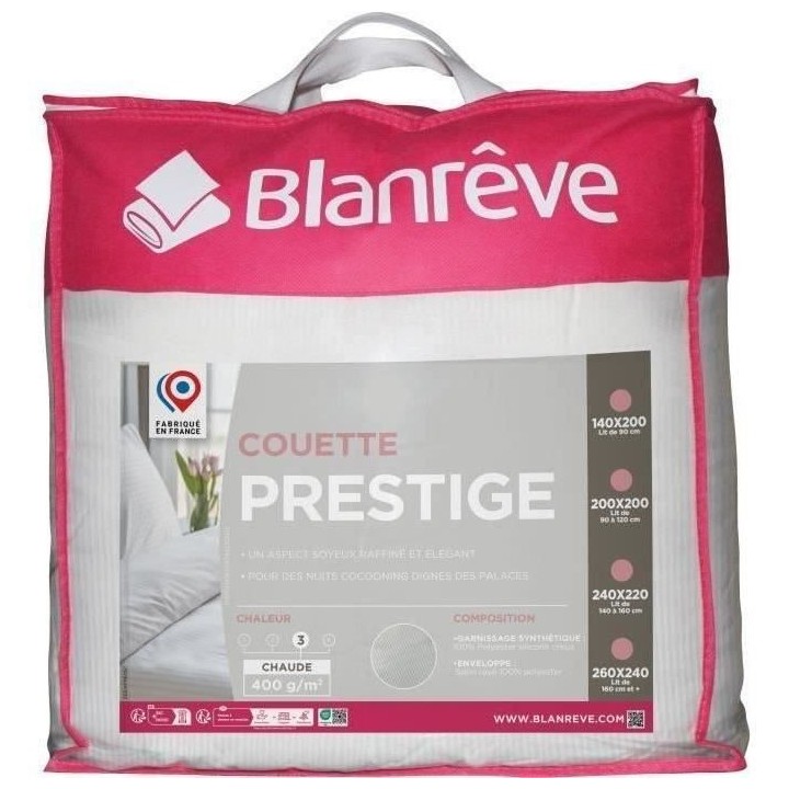 Couette 240x260 cm BLANREVE PRESTIGE - Chaude - 100% Polyester - 2 Per