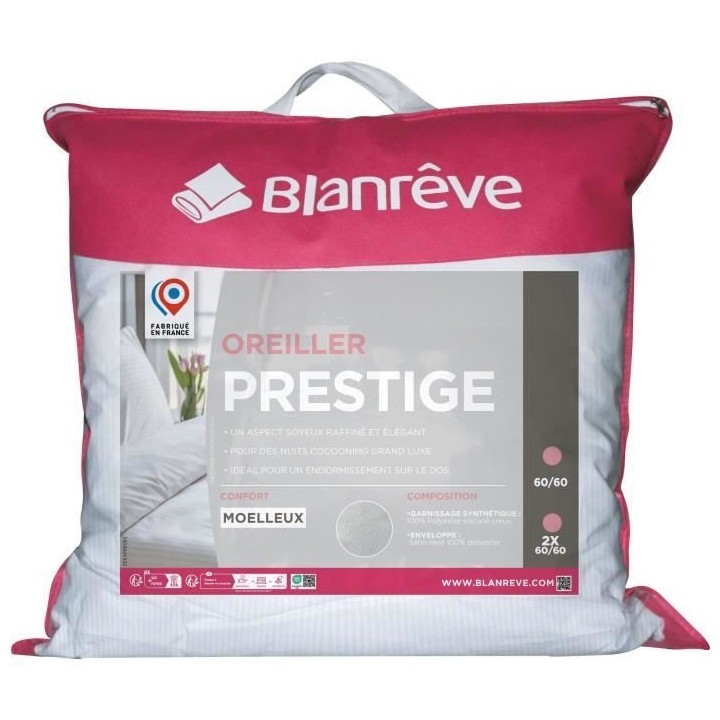 Lot 2 Oreillers 60x60 cm - BLANREVE PRESTIGE - 100% Polyester - Satin