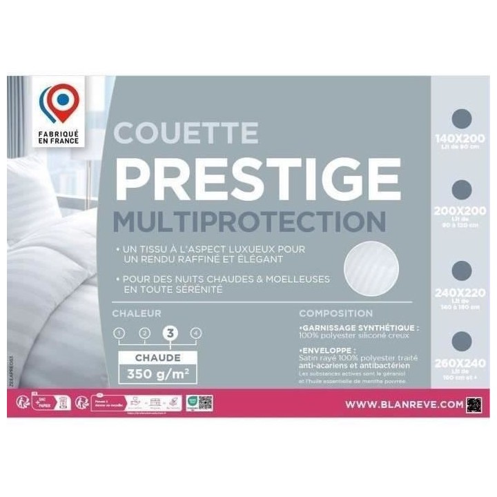 Couette 140x200 cm BLANREVE PRESTIGE Multiprotection - 100% Polyester