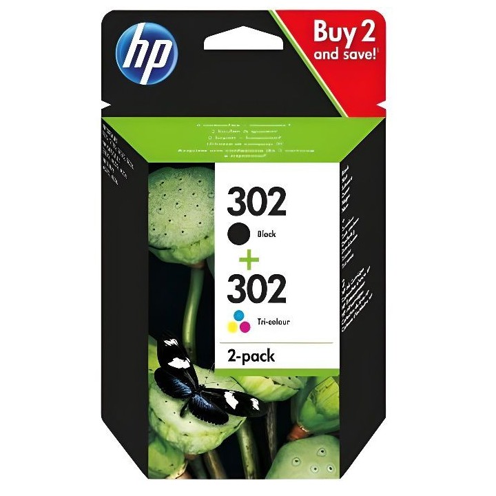 HP 302 Pack de 2 cartouches d'encre noire et trois couleurs authentiqu