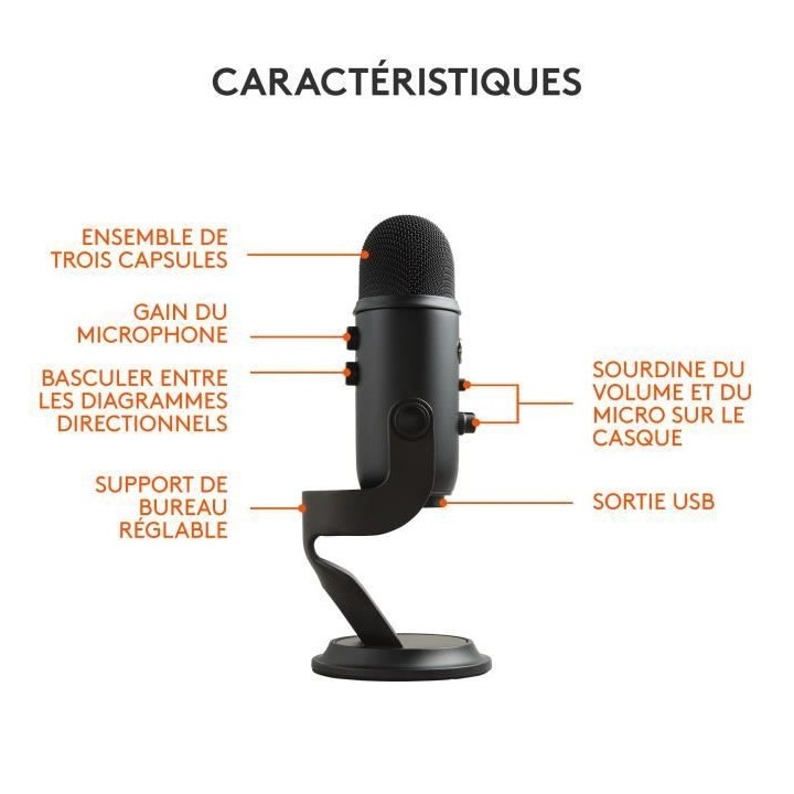 Microphone USB Premium - LOGITECH G - Yeti - Pour Enregistrement, Stre