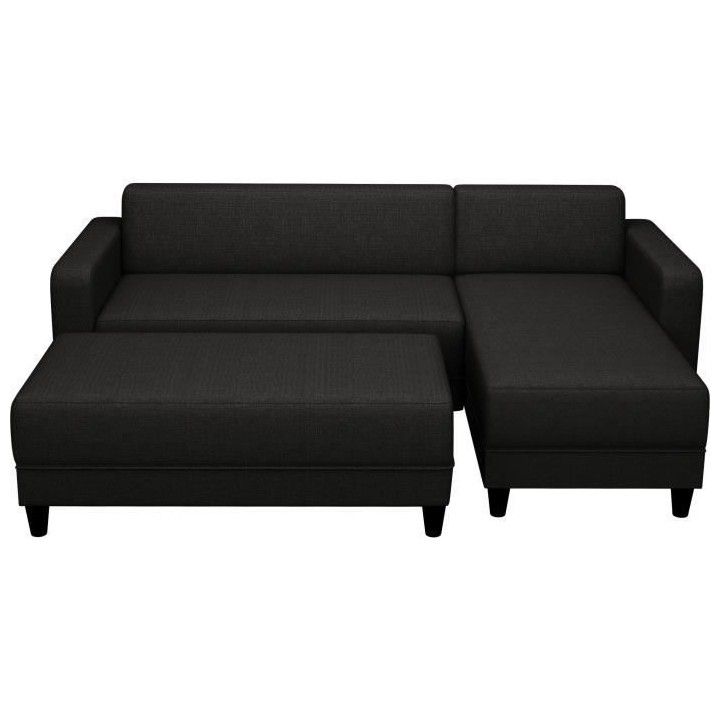 Canapé d'angle fixe 3 places BOB - Tissu Anthracite - Banc - L 197 x