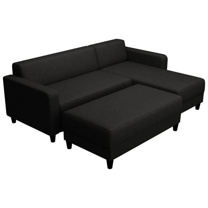 Canapé d'angle fixe 3 places BOB - Tissu Anthracite - Banc - L 197 x