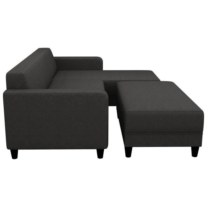 Canapé d'angle fixe 3 places BOB - Tissu Anthracite - Banc - L 197 x