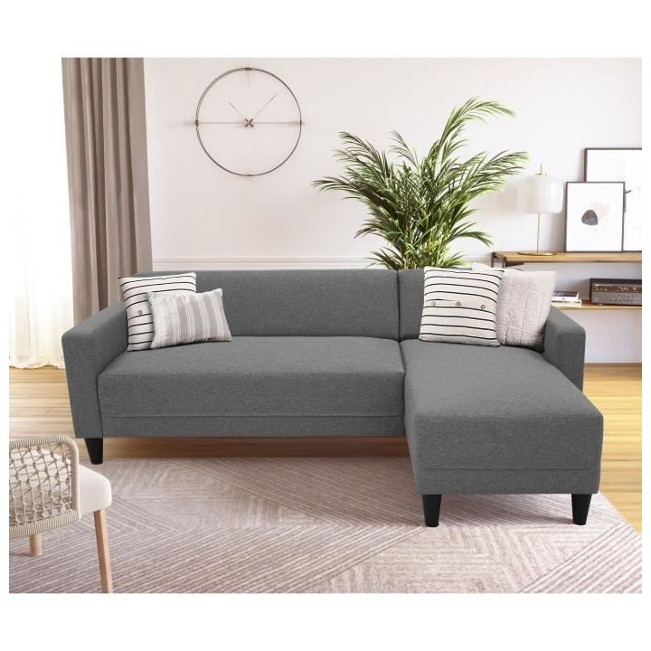 Canapé d'angle fixe 4 places BOB - Tissu anthracite - Réversible - L