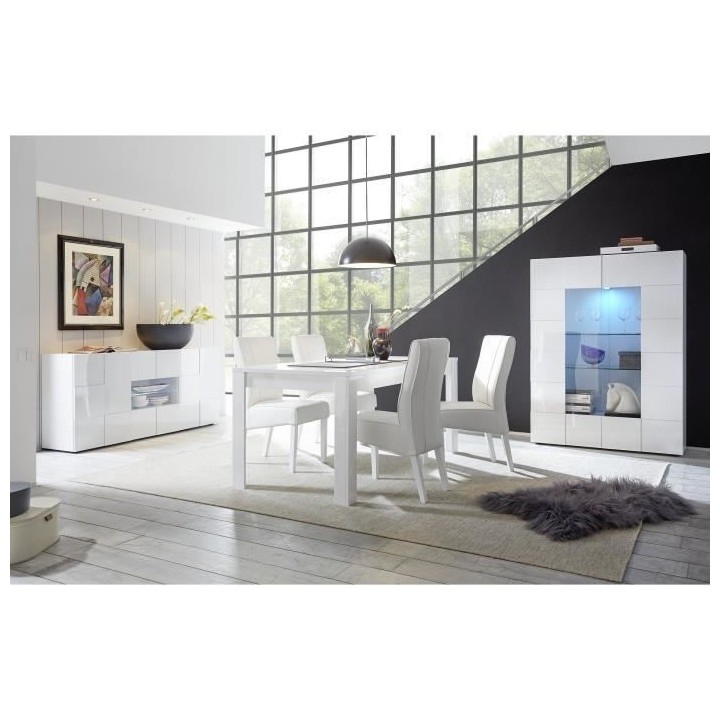 Buffet MILANO - Décor blanc laqué brillant - 2 portes 2 tiroirs - L1