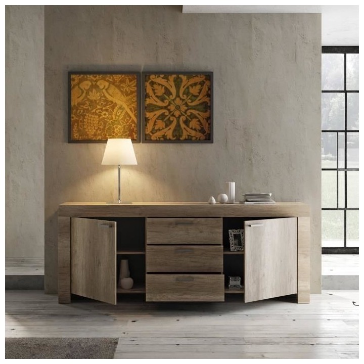 Buffet BRERA - Chene - 2 portes + 3 Tiroirs - L 210 x P 43 x H 83 cm