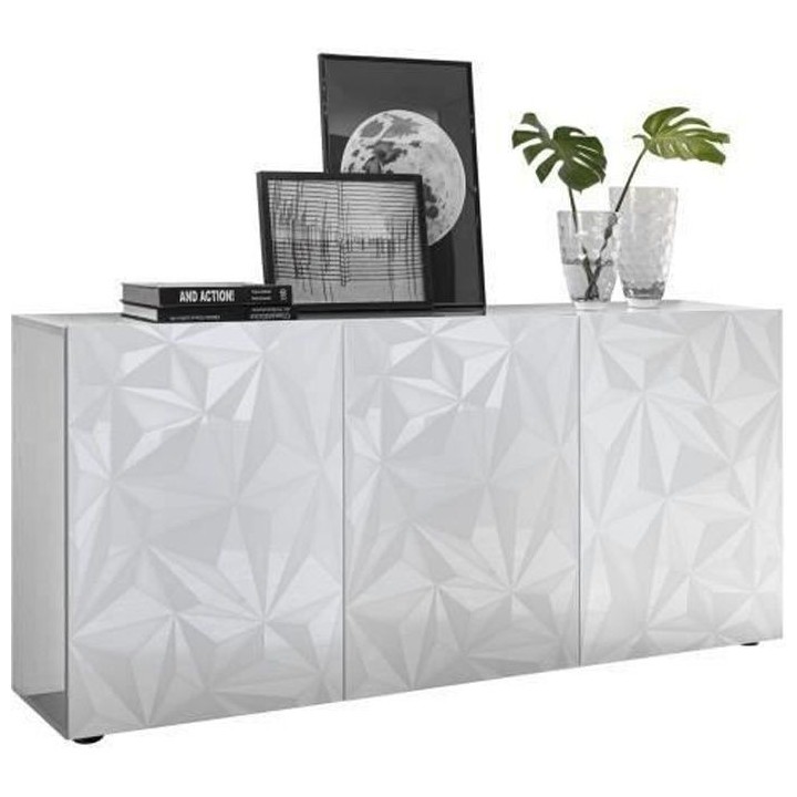 Buffet - Blanc laqué brillant - 3 Portes - PARIGI - L 181 x P 42 x H
