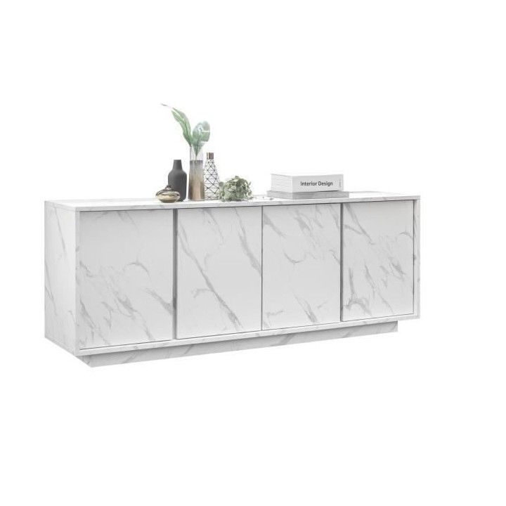 Buffet - Marbre blanc - Style chic - 4 portes - MARMO - L 180 x P 43 x