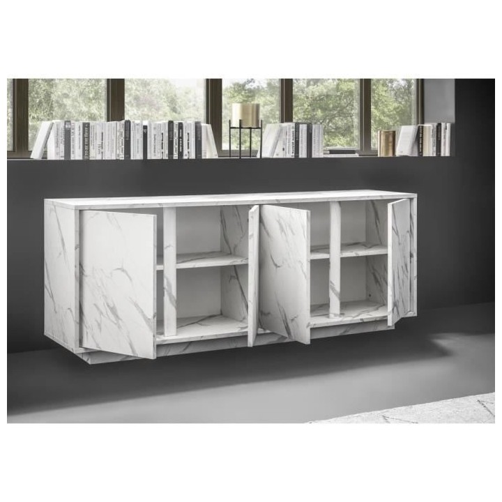 Buffet - Marbre blanc - Style chic - 4 portes - MARMO - L 180 x P 43 x