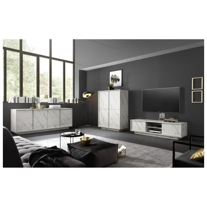 Buffet - Marbre blanc - Style chic - 4 portes - MARMO - L 180 x P 43 x