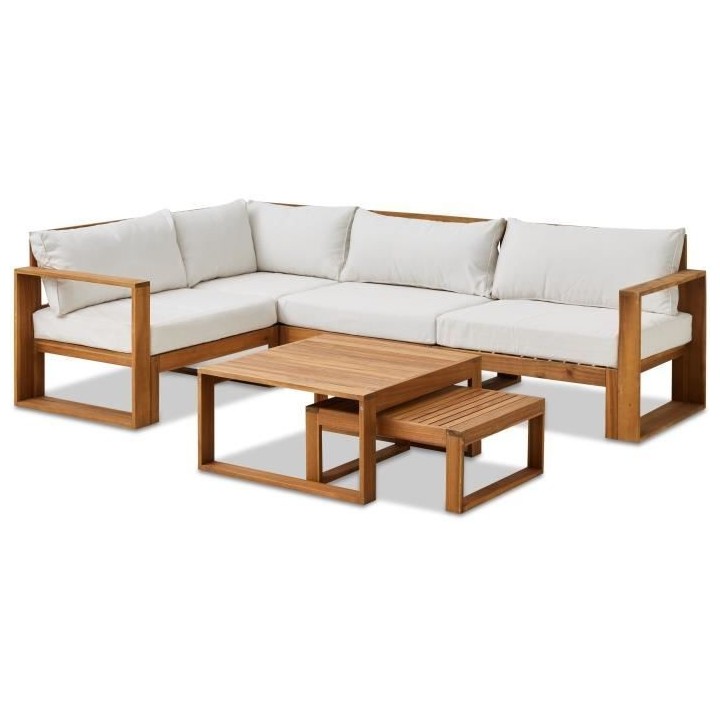 Salon de jardin en bois d'Acacia FSC avec coussins lin - BOCARNEA - 6